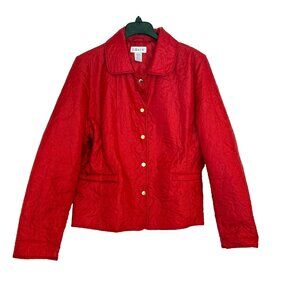 WOMENS VINTAGE RED QUILTED JACKET SIZE LARGE ROSES Mother's Day, Valentine's Day